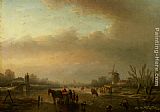 Jan Jacob Coenraad Spohler Skaters on a Frozen Canal painting